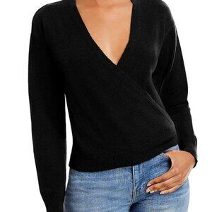 Aqua Cashmere Womens Faux Wrap Large Black Sweater